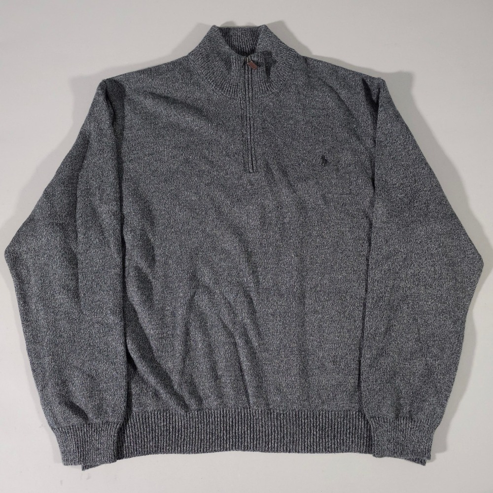 Polo Ralph Lauren Sweater Mens 5XB Gray 1/4 Zip Cotton Knit Pullover Big & Tall